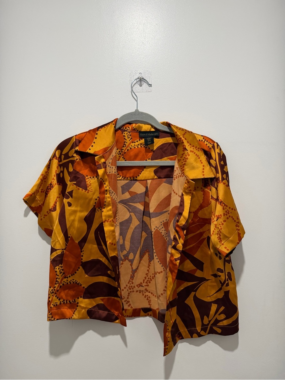 House of Harlow 1960 Yellow Orange Brown Printed Short Sleeve Shirt